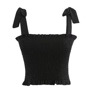Black Sexy Strapless Ribbed Cropped Tank Top - M
